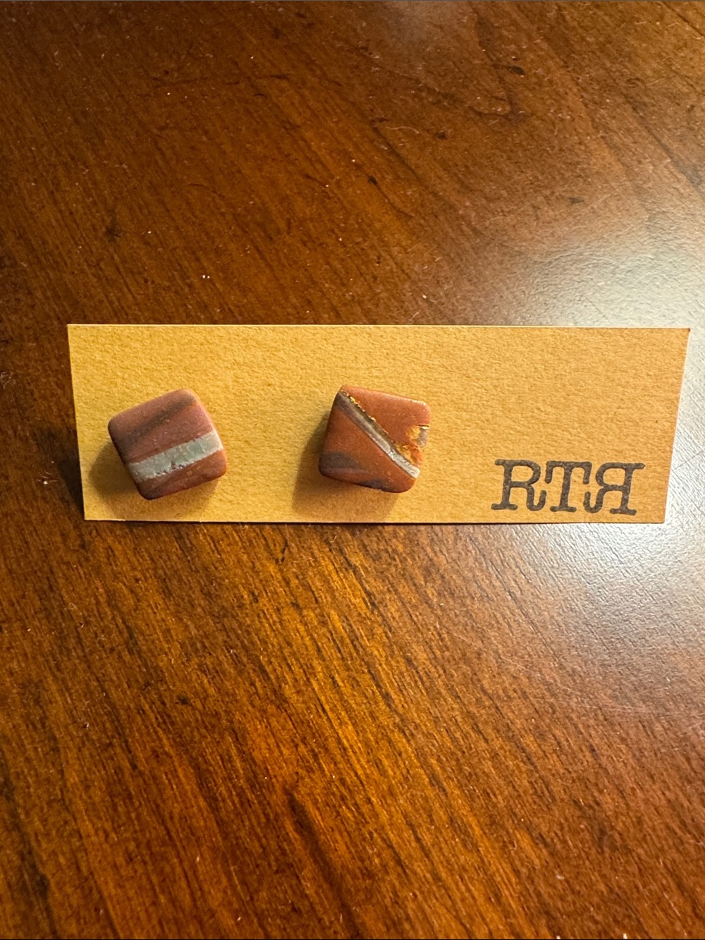 Brown Square Clay Studs Earrings